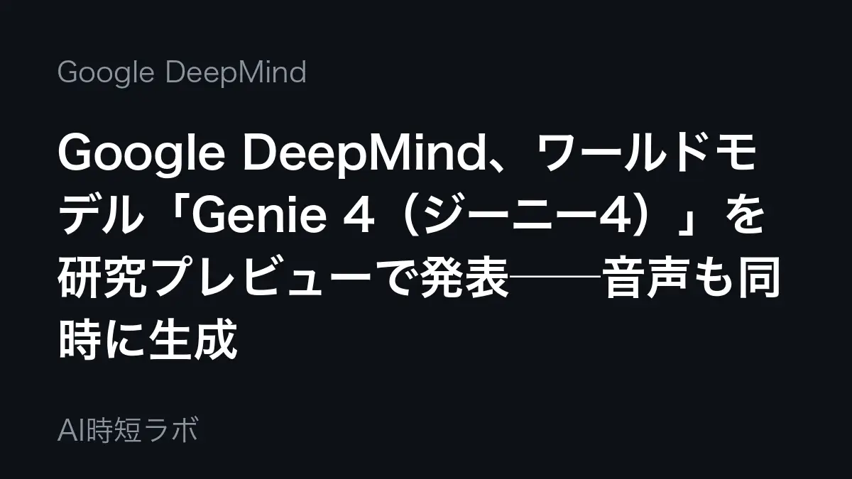 Google DeepMind、ワールドモデル「Genie 4（ジーニー4）」を研究プレビューで発表──音声も同時に生成、Gemini 3.8 Flashが操作の途中で場面を見守る