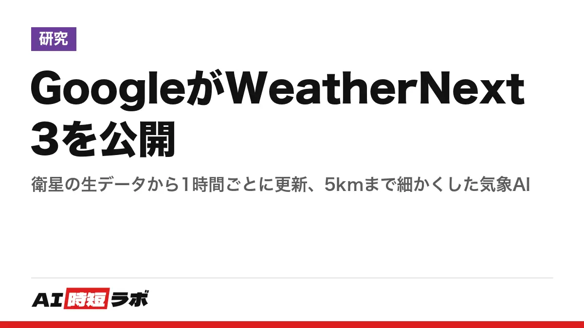 GoogleがWeatherNext 3を公開──衛星の生データから1時間ごとに更新、5kmまで細かくした気象AIの記事画像