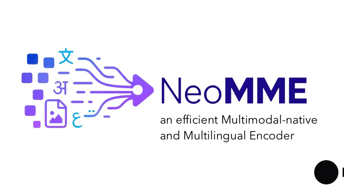 H Company「NeoMME」──画像パッチとテキストを1つの双方向Transformerで処理する260M・800Mの多言語マルチモーダルエンコーダ(Apache 2.0)。事前学習の視覚塔も言語モデルも使わずマスク離散拡散でゼロから学習。文書検索版はViDoRe v3で260Mが0.523(ColQwen2.5の14分の1のパラメータ)、索引は1ページ1.5MB→6kB(255分の1)