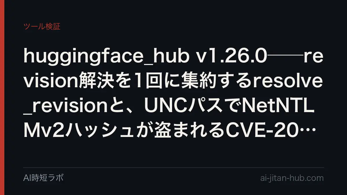 huggingface_hub v1.26.0──revision解決を1回に集約するresolve_revisionと、UNCパスでNetNTLMv2ハッシュが盗まれるCVE-2026-15717の修正の記事画像