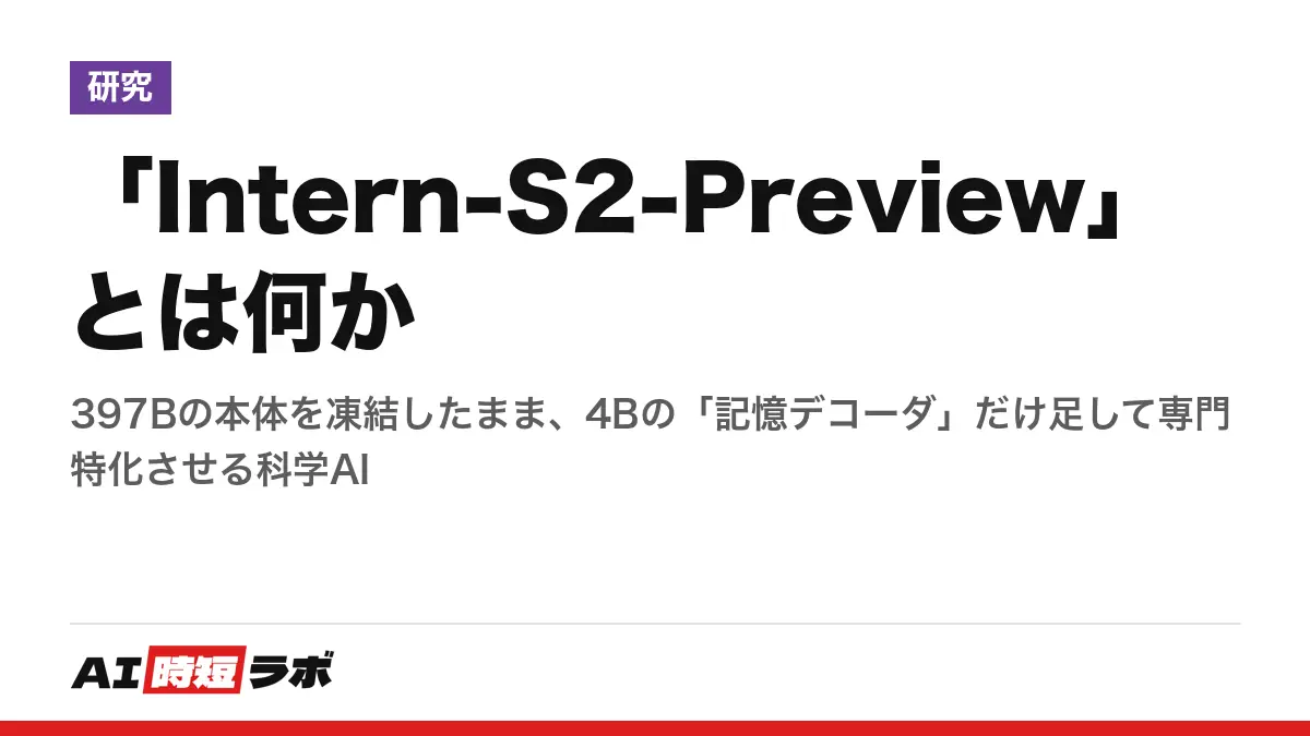 「Intern-S2-Preview」とは何か──397Bの本体を凍結したまま、4Bの「記憶デコーダ」だけ足して専門特化させる科学AIの記事画像