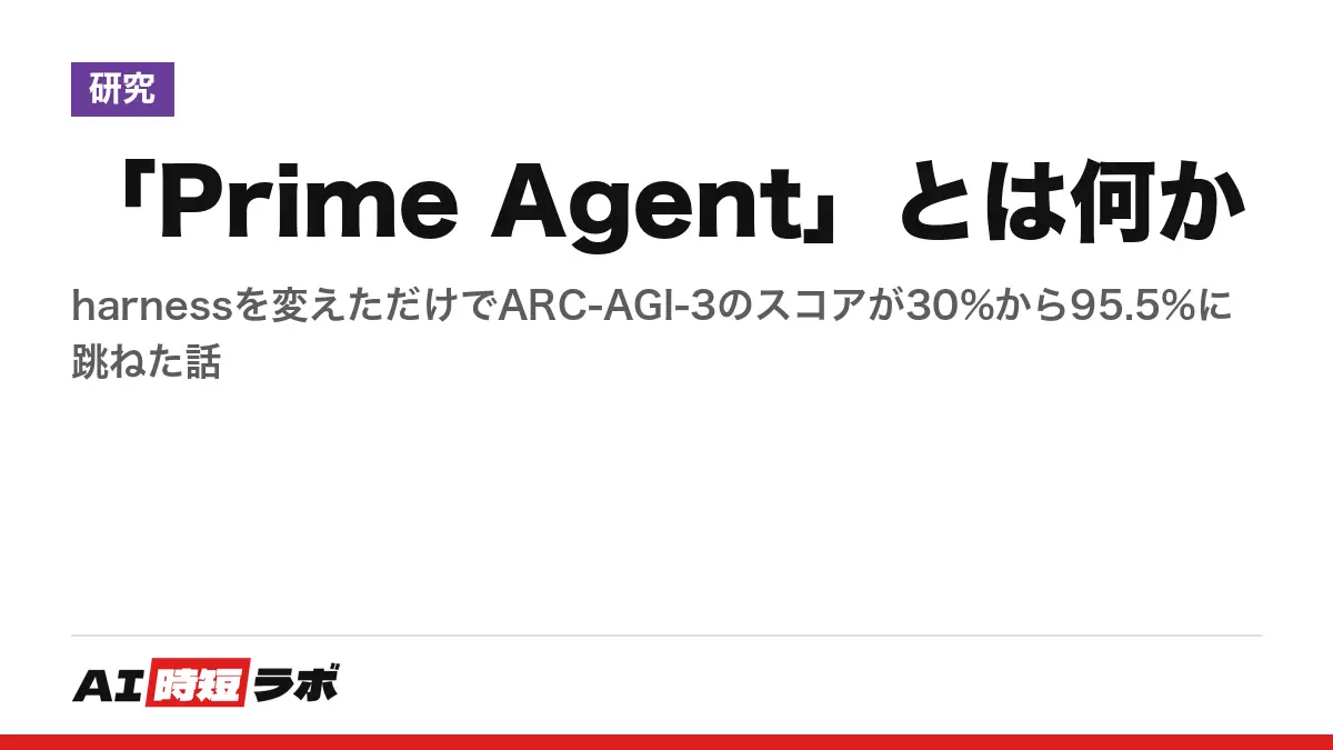 「Prime Agent」とは何か──harnessを変えただけでARC-AGI-3のスコアが30%から95.5%に跳ねた話の記事画像