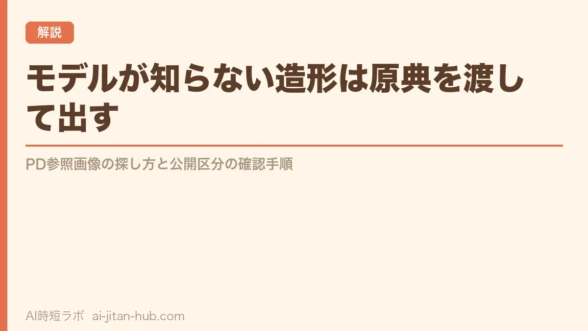 モデルが知らない造形は原典を渡して出す──PD参照画像の探し方と公開区分の確認手順の記事画像
