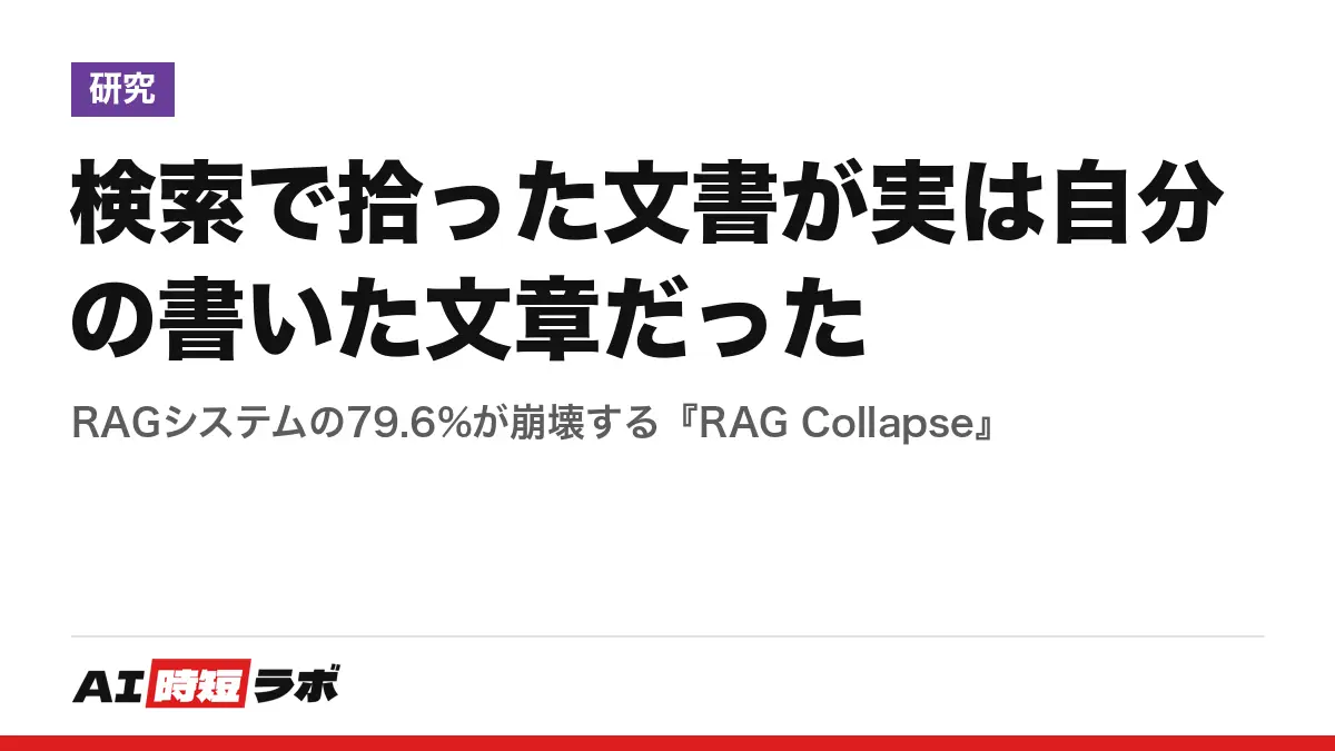 検索で拾った文書が実は自分の書いた文章だった──RAGシステムの79.6%が崩壊する『RAG Collapse』の記事画像