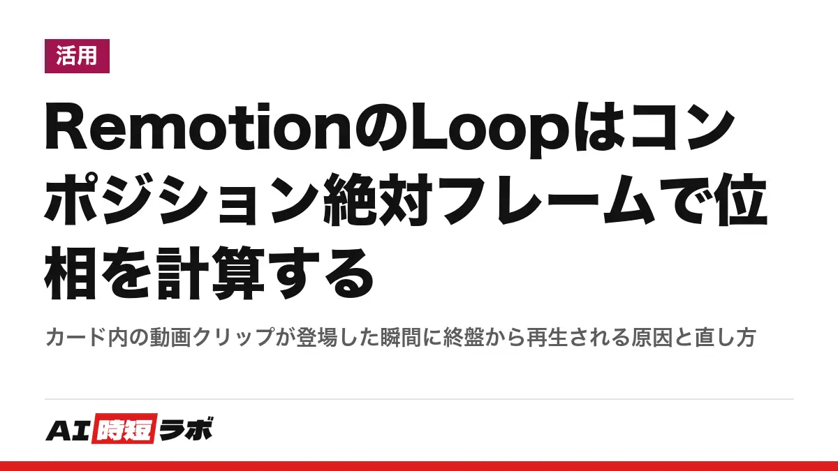 RemotionのLoopはコンポジション絶対フレームで位相を計算する──カード内の動画クリップが登場した瞬間に終盤から再生される原因と直し方の記事画像