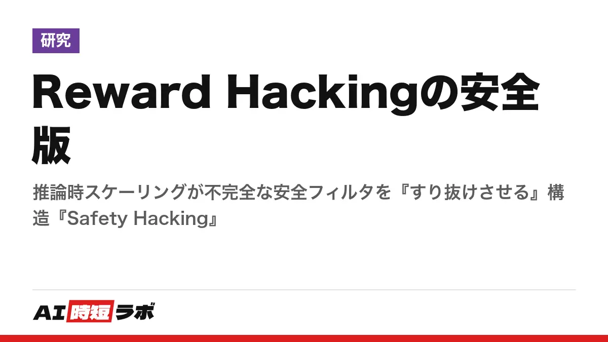 Reward Hackingの安全版──推論時スケーリングが不完全な安全フィルタを『すり抜けさせる』構造『Safety Hacking』の記事画像