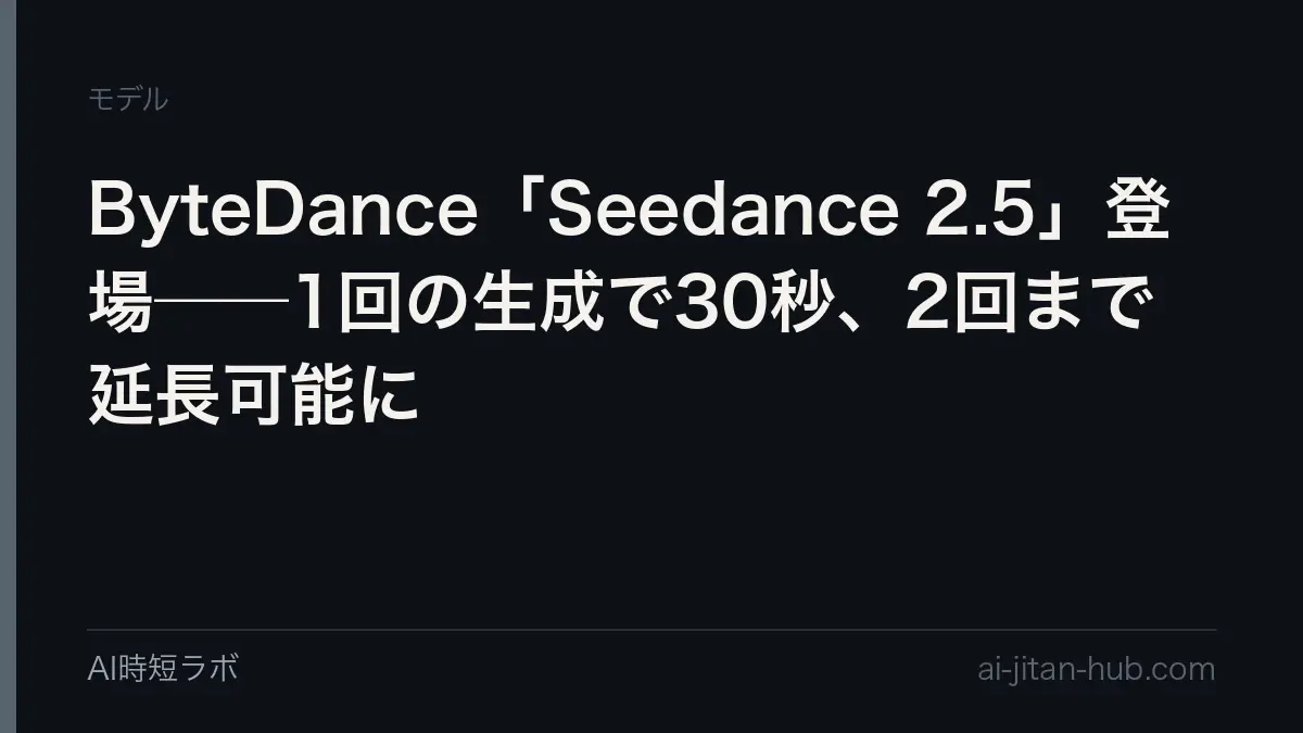 ByteDance「Seedance 2.5」登場──1回の生成で30秒、2回まで延長可能にの記事画像