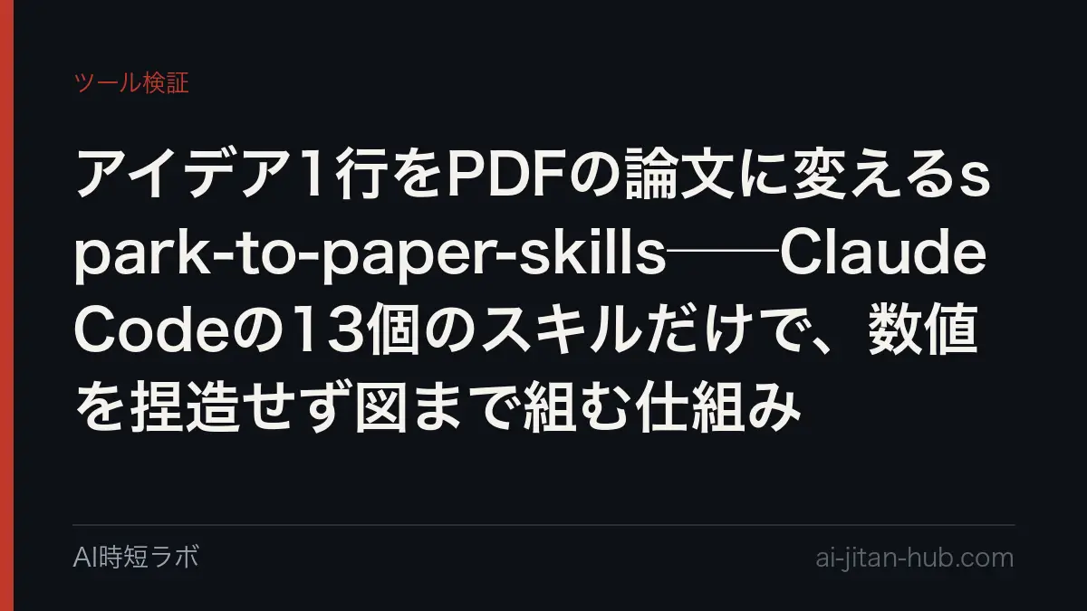 アイデア1行をPDFの論文に変えるspark-to-paper-skills──Claude Codeの13個のスキルだけで、数値を捏造せず図まで組む仕組みの記事画像