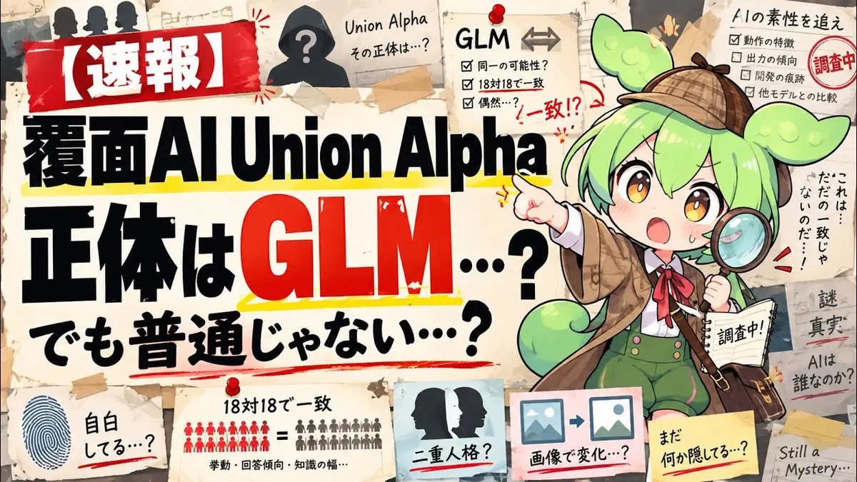 覆面AI「Union Alpha」の正体はUnbiasedの「Pareto」だった──複数モデルを束ねた仕組みと公表、画像を添えると「GLM、Z.ai製」と名乗りトークナイザも18対18で一致の記事画像