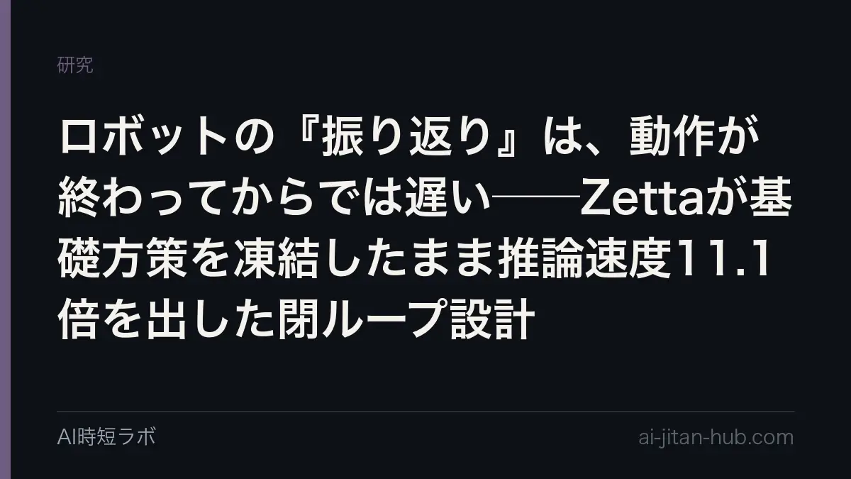 ロボットの『振り返り』は、動作が終わってからでは遅い──Zettaが基礎方策を凍結したまま推論速度11.1倍を出した閉ループ設計の記事画像